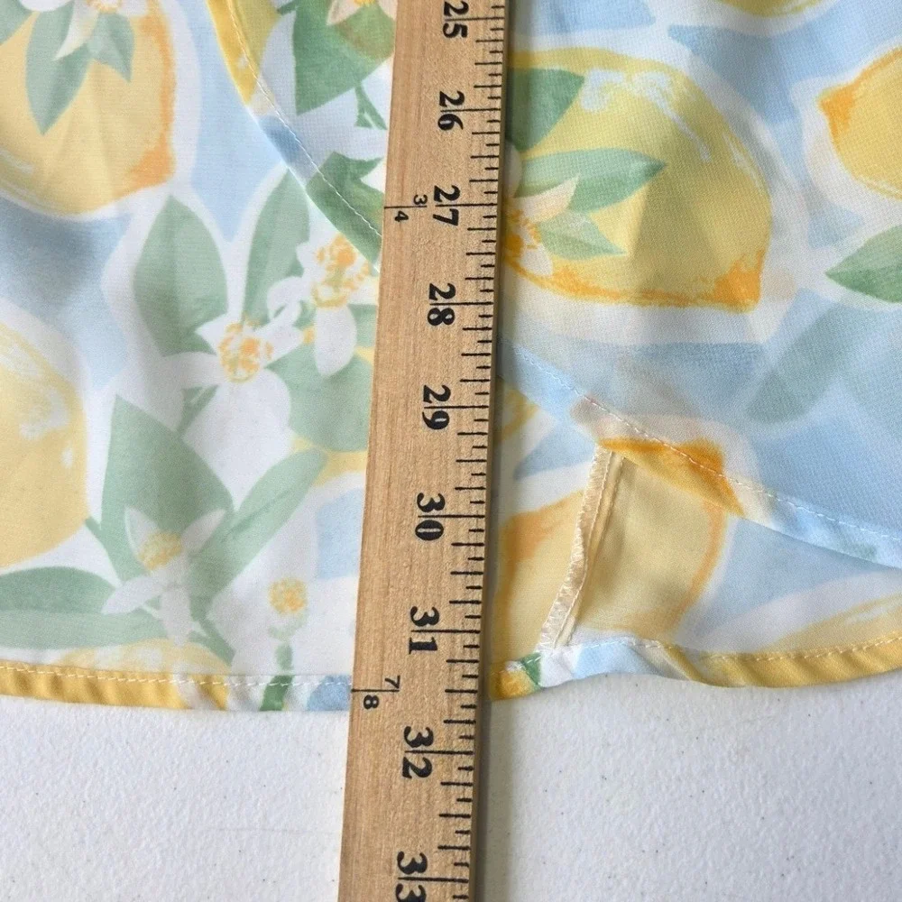 Lemon Print Sheer Kimono Wrap One Size Yellow Blue Fruit Chiffon Cover Up Beach